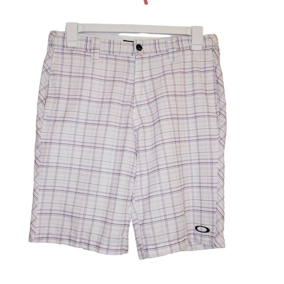 Oakley mens white and purple plaid board surfer shorts size 32 - Picture 1 of 8